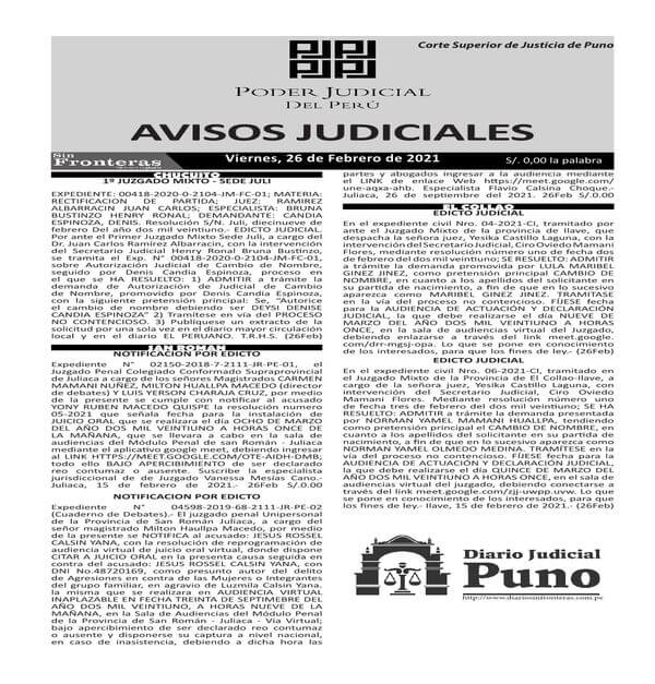  JUDICIALES PUNO  26022021