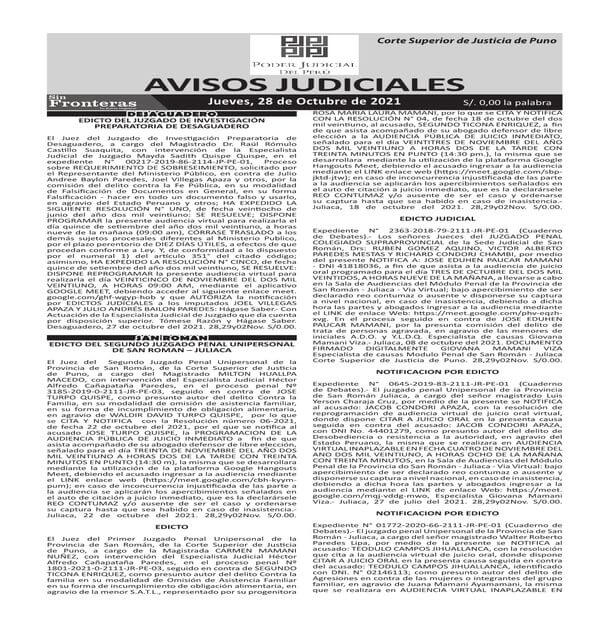  JUDICIALES PUNO 28102021