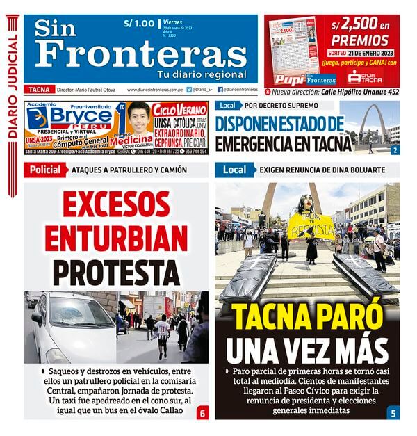 PORTADA DIARIO SIN FRONTERAS TACNA