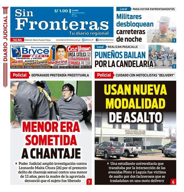 DIARIO SIN FRONTERAS TACNA 30012023 - Diario Sin Fronteras